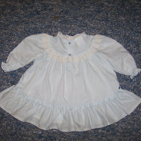 Vintage Polly Flinders Hand Smocked Baby Girls Dress Blue Polka Dot 24 months - Picture 2 of 3